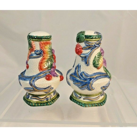 Fitz & Floyd Autumn Bounty Harvest SALT/PEPPER SHAKERS grapes berries 4"tall - Picture 4 of 10